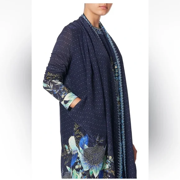 CAMILLA *Natures Nectar* blue floral silk boho long casual jacket w pockets S/M
